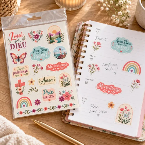 Lot de 3 planches d'autocollants - motifs chrétiens | Le Comptoir Religieux
