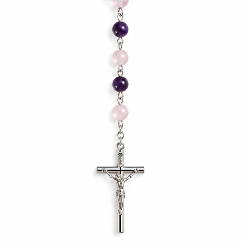 Chapelet en verre violet en chaine argentée | Comptoir Religieux