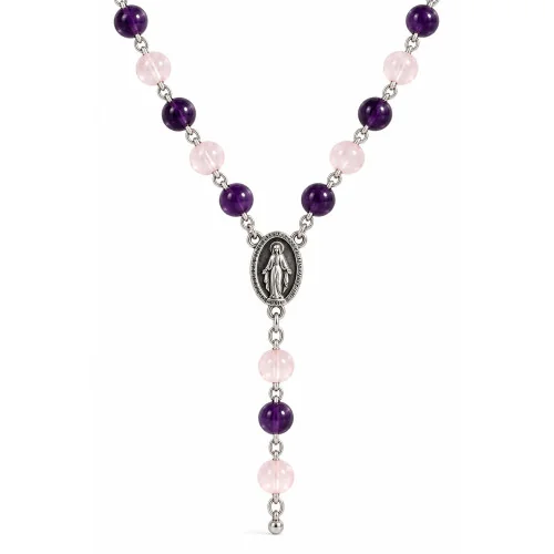 Chapelet en verre violet en chaine argentée | Comptoir Religieux