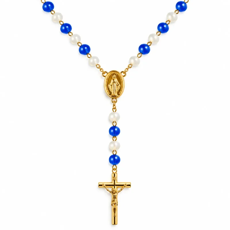 Chapelet en verre violet en chaine argentée | Comptoir Religieux