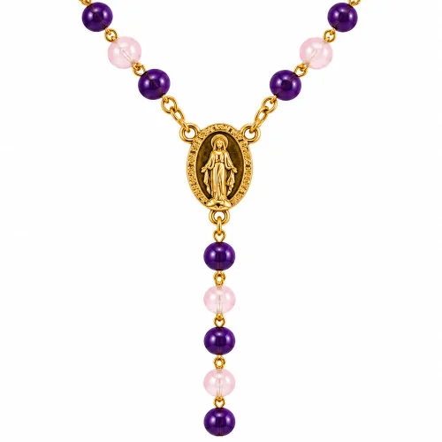 Chapelet en verre violet en chaine argentée | Comptoir Religieux