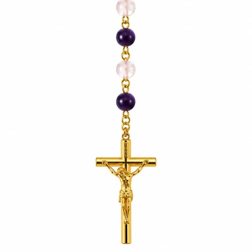 Chapelet en verre violet en chaine argentée | Comptoir Religieux