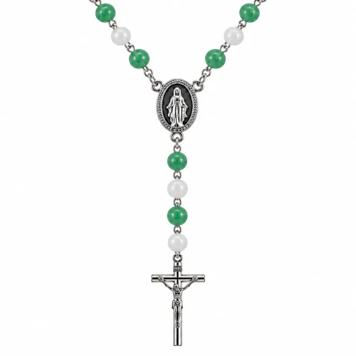 Chapelet en verre violet en chaine argentée | Comptoir Religieux