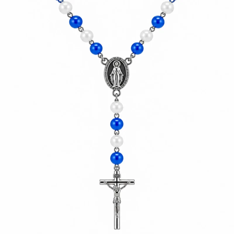 Chapelet en verre violet en chaine argentée | Comptoir Religieux