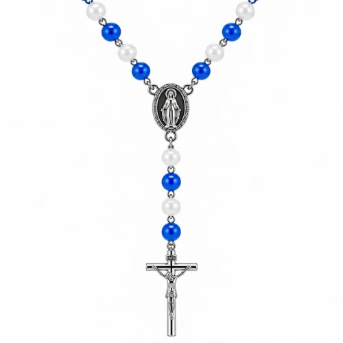 Chapelet en verre violet en chaine argentée | Comptoir Religieux