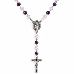 Chapelet en verre violet en chaine argentée | Comptoir Religieux