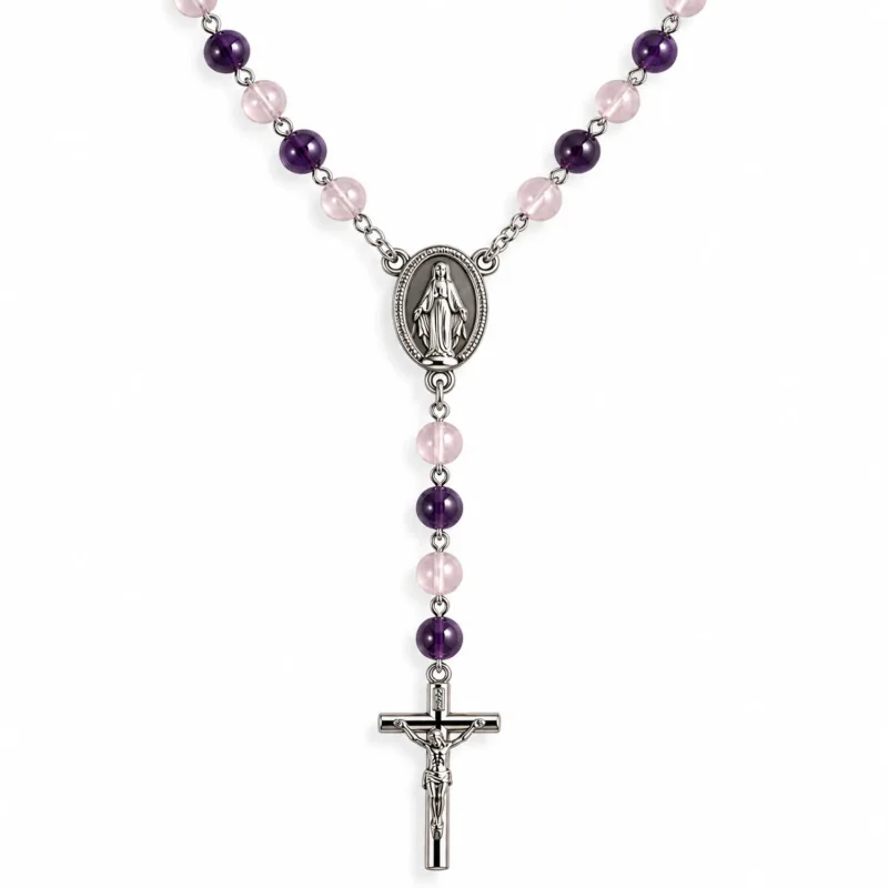 Chapelet en verre violet en chaine argentée | Comptoir Religieux