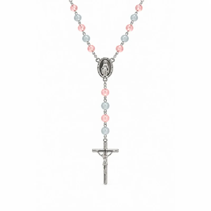 Chapelet en verre violet en chaine argentée | Comptoir Religieux