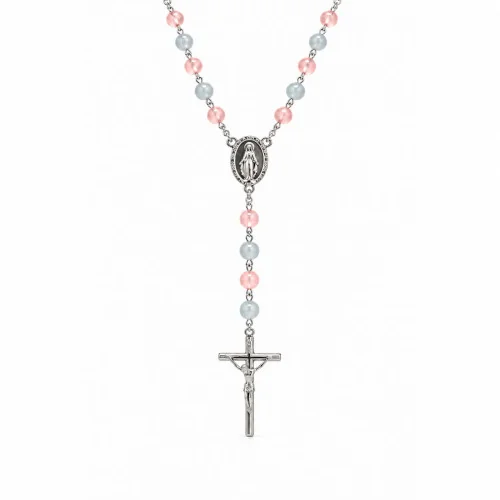 Chapelet en verre violet en chaine argentée | Comptoir Religieux