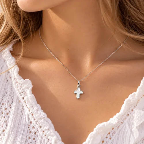 Croix de cou dorée colombe blanche | Comptoir Religieux