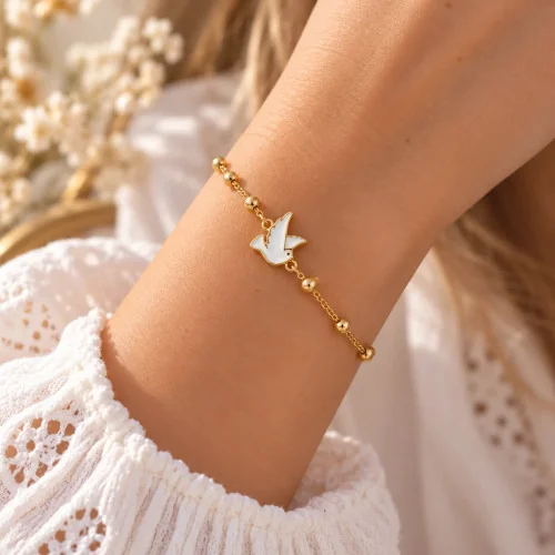 Petit Bracelet avec perles multicolores et petite croix - doré | Comptoir Religieux