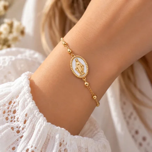 Petit Bracelet avec perles multicolores et petite croix - doré | Comptoir Religieux