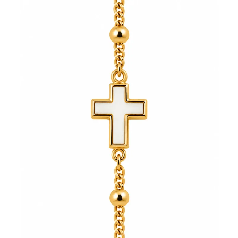 Petit Bracelet avec perles multicolores et petite croix - doré | Comptoir Religieux