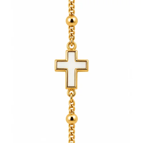 Petit Bracelet avec perles multicolores et petite croix - doré | Comptoir Religieux