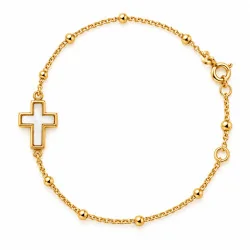 Petit Bracelet avec perles multicolores et petite croix - doré | Comptoir Religieux