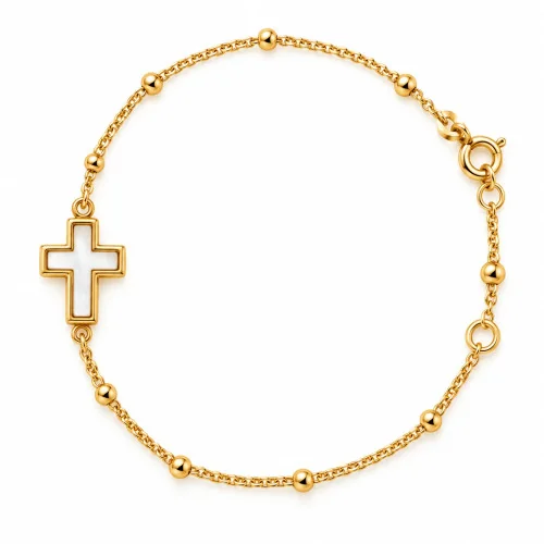 Petit Bracelet avec perles multicolores et petite croix - doré | Comptoir Religieux