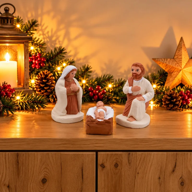 Nativité 3 pers - Arterra - 7cm - blanc | Comptoir Religieux