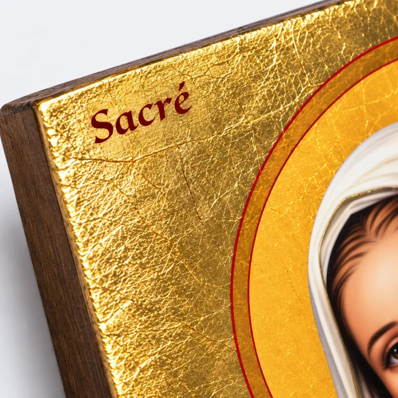 ICONE RELIGIEUSE EN FEUILLE D'OR - 10x15 - Sacré Cœur de Marie