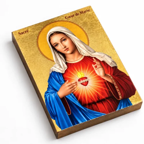 ICONE RELIGIEUSE EN FEUILLE D'OR - 10x15 - Sacré Cœur de Marie