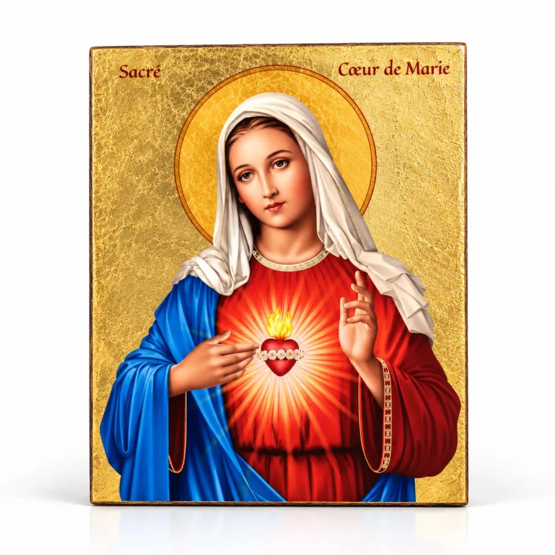 ICONE RELIGIEUSE EN FEUILLE D'OR - 10x15 - Sacré Cœur de Marie