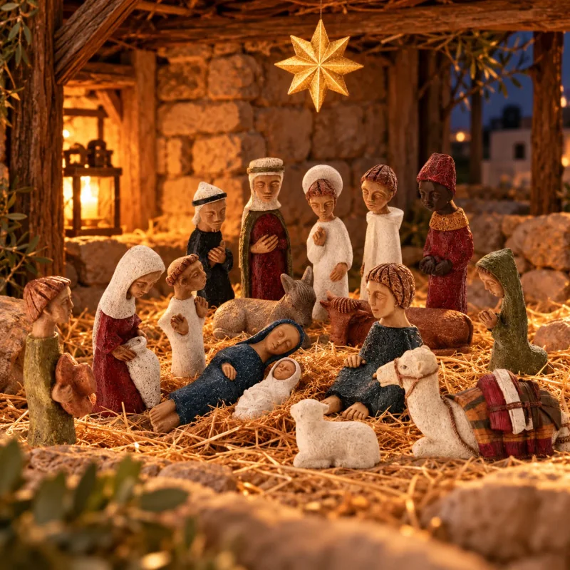 Crèche Soeurs de Bethleem colorée - 16 santons + étoile | Comptoir ...