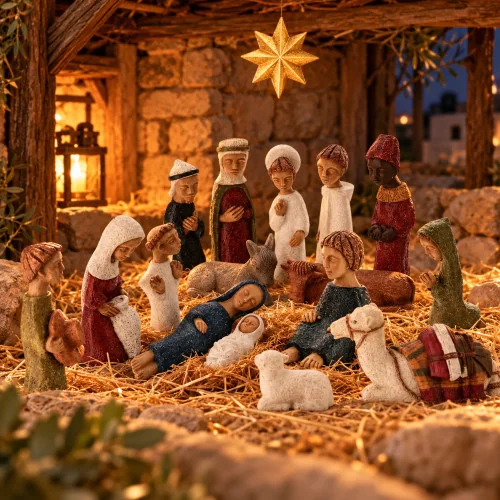 Crèche Soeurs de Bethleem colorée - 16 santons + étoile | Comptoir ...