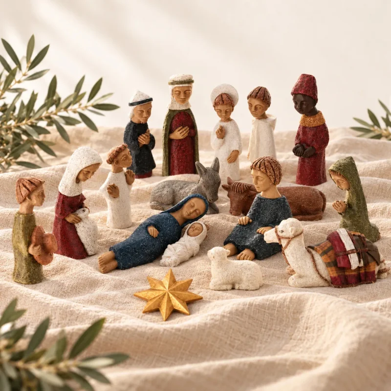 Crèche Soeurs de Bethleem colorée - 16 santons + étoile | Comptoir ...