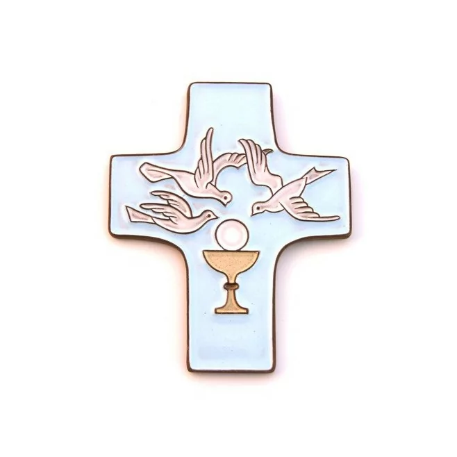 Croix céramique "Communion" bleu