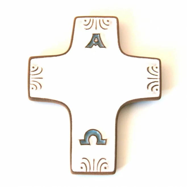 Croix communion en céramique Alpha Oméga