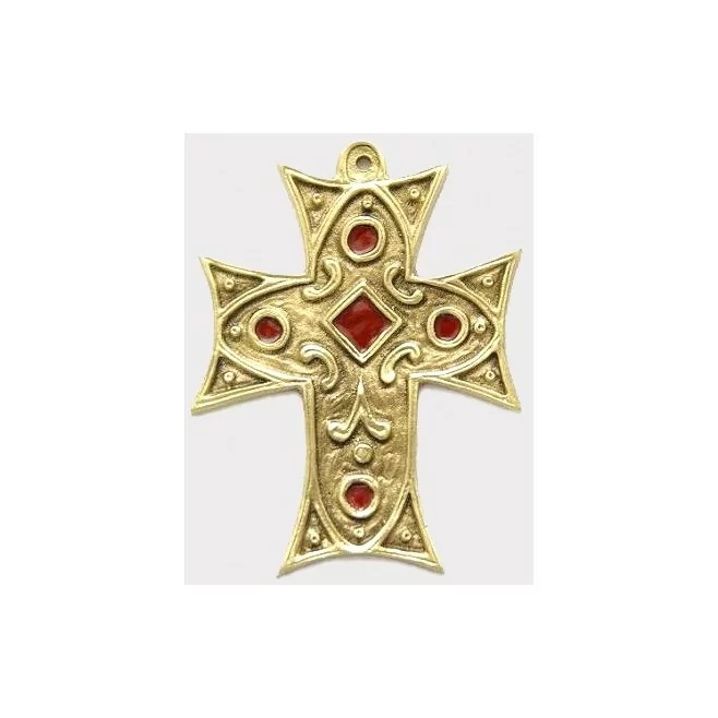 Croix en bronze émaillée rouge et bleue - 12 cm