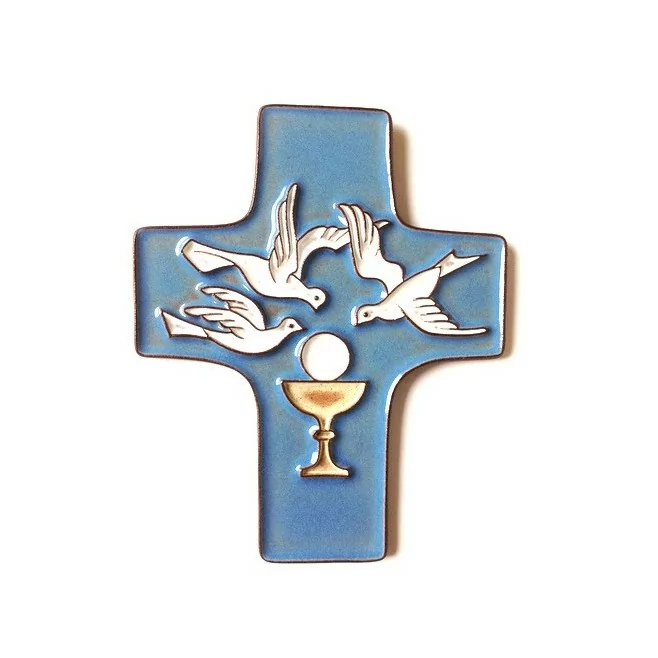 Cadeau pour communion Croix céramique bleu foncé