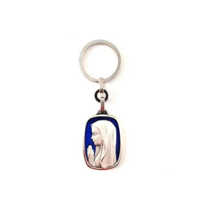 Porte-clés Vierge émaillée bleu