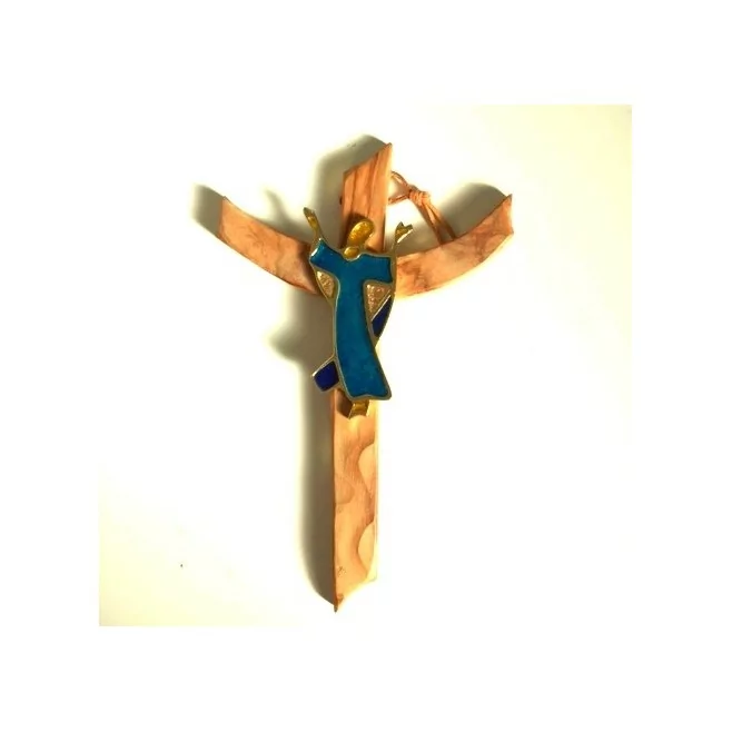 Crucifix en olivier et bronze
