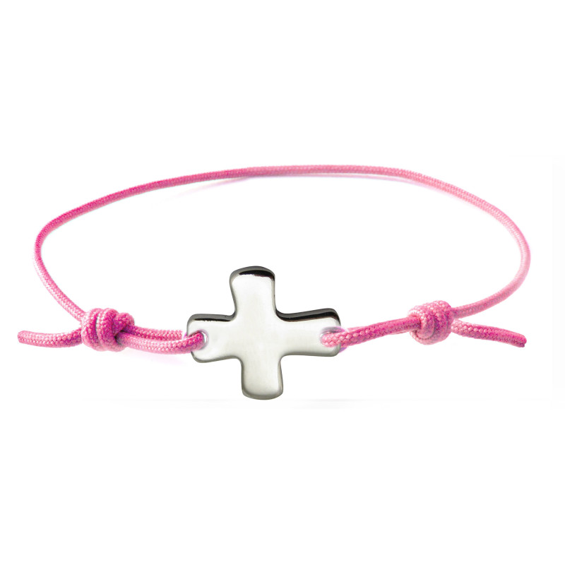 Bracelet élastique rose fluo avec croix