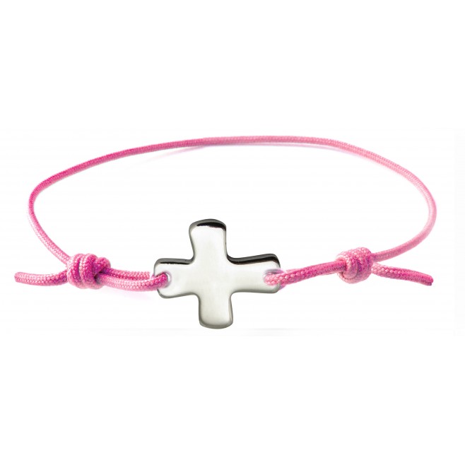 Bracelet élastique rose fluo avec croix
