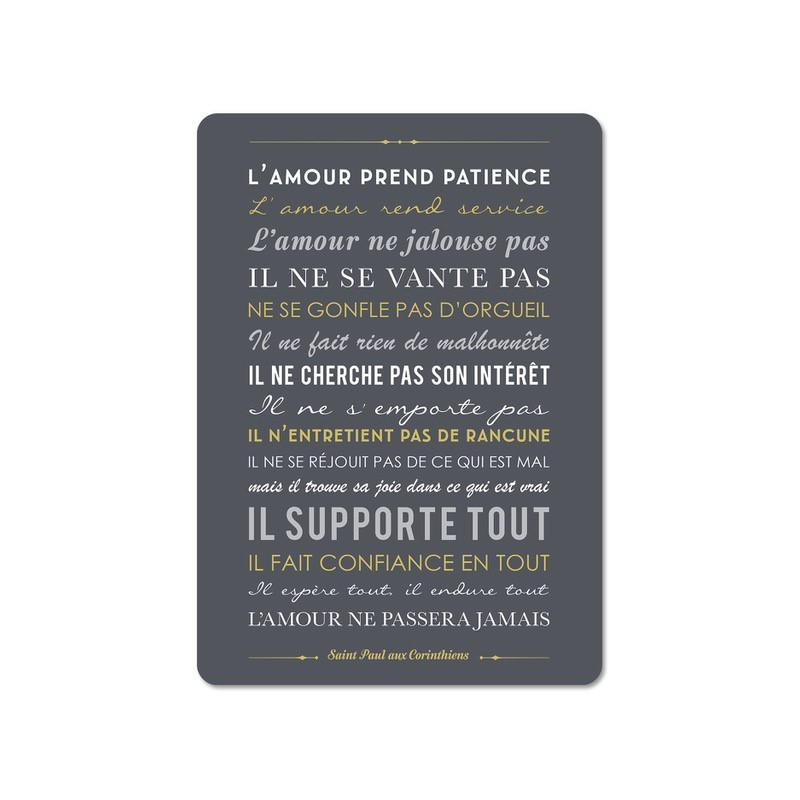 Carte déco "L'amour prend patience" - noir 15X21