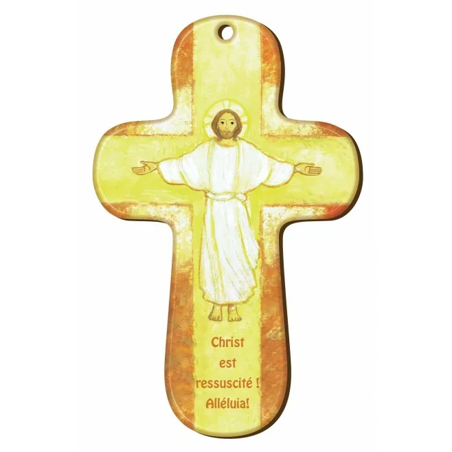 Croix bois Maïte Roche - "Christ ressuscité".