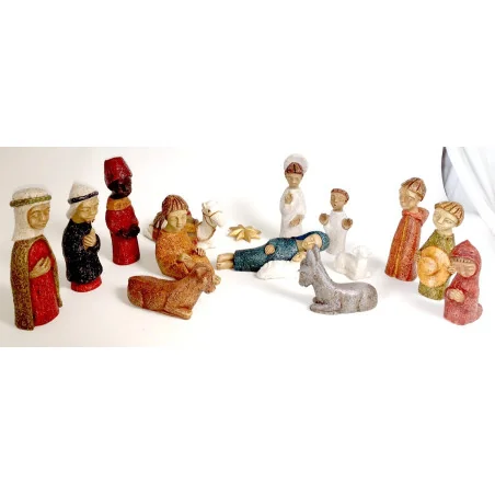Crèche Soeurs de Bethleem colorée - 15 santons