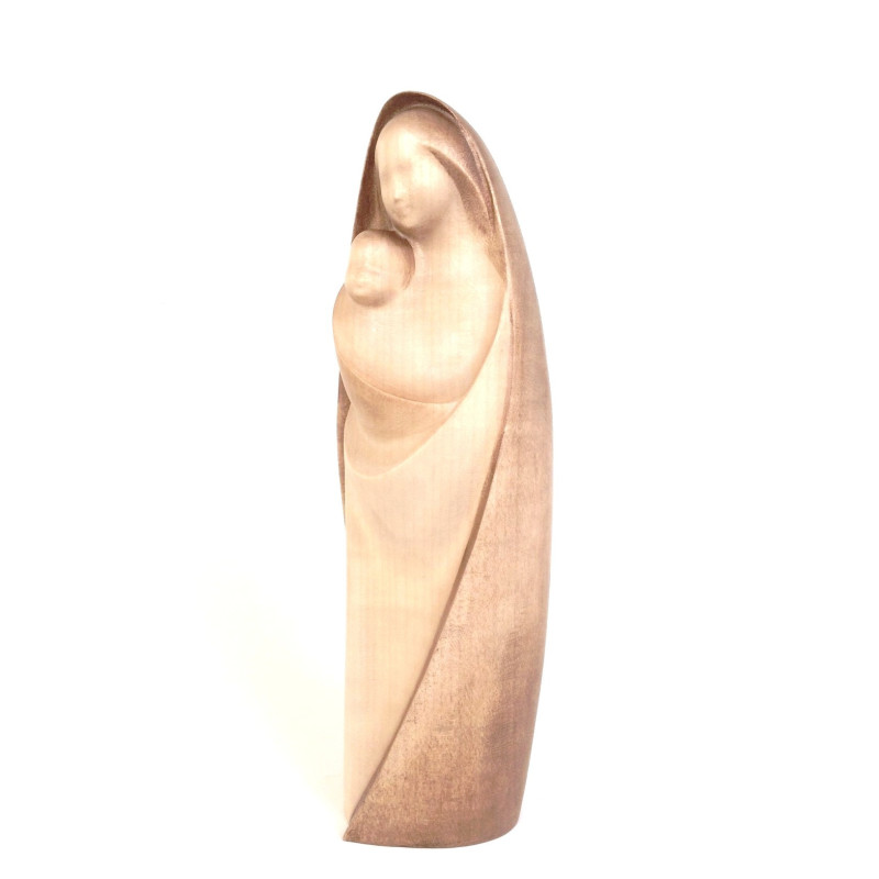 Statue moderne Vierge à l'enfant en bois de frêne finitions 2 tons