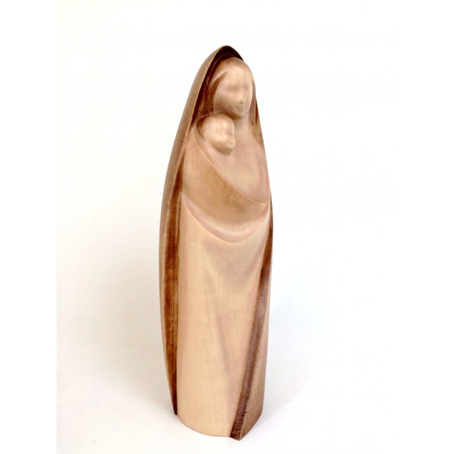Statue moderne Vierge à l'enfant en bois de frêne finitions 2 tons