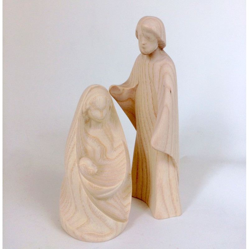 Statue moderne Sainte Famille en bois de frêne