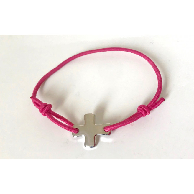 Bracelet élastique rose framboise avec croix