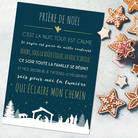 Carte déco "Prière de Noël" - Bleu nuit 15X21