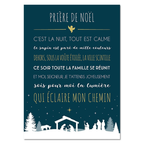Carte déco "Prière de Noël" - Bleu nuit 15X21