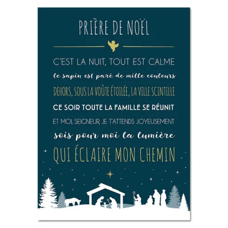 Carte déco "Prière de Noël" - Bleu nuit 15X21