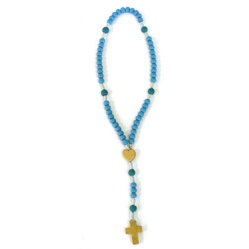 Chapelet pour enfant en bois, turquoise et doré