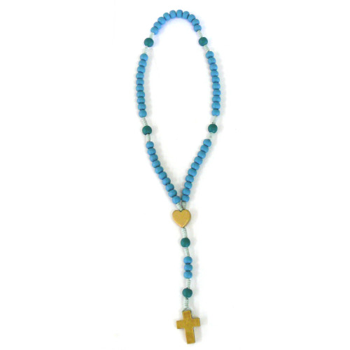 Chapelet pour enfant en bois, turquoise et doré