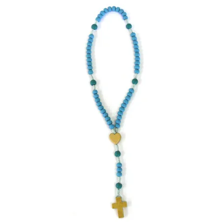 Chapelet pour enfant en bois, turquoise et doré