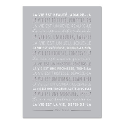 Carte déco "La vie est beauté" - gris 15X21