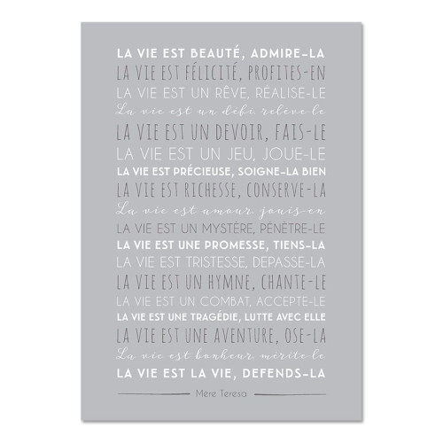 Carte déco "La vie est beauté" - gris 15X21
